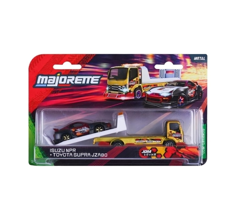 Majorette JDM Legends Tuning Transporter Scale 1:64 - Isuzu NPR + Toyota Supra JZA80