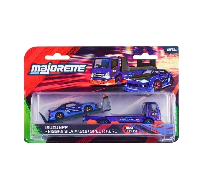 Majorette JDM Legends Tuning Transporter Scale 1:64 - Isuzu NPR + Nissan Silvia (S15) Spec-R Aero