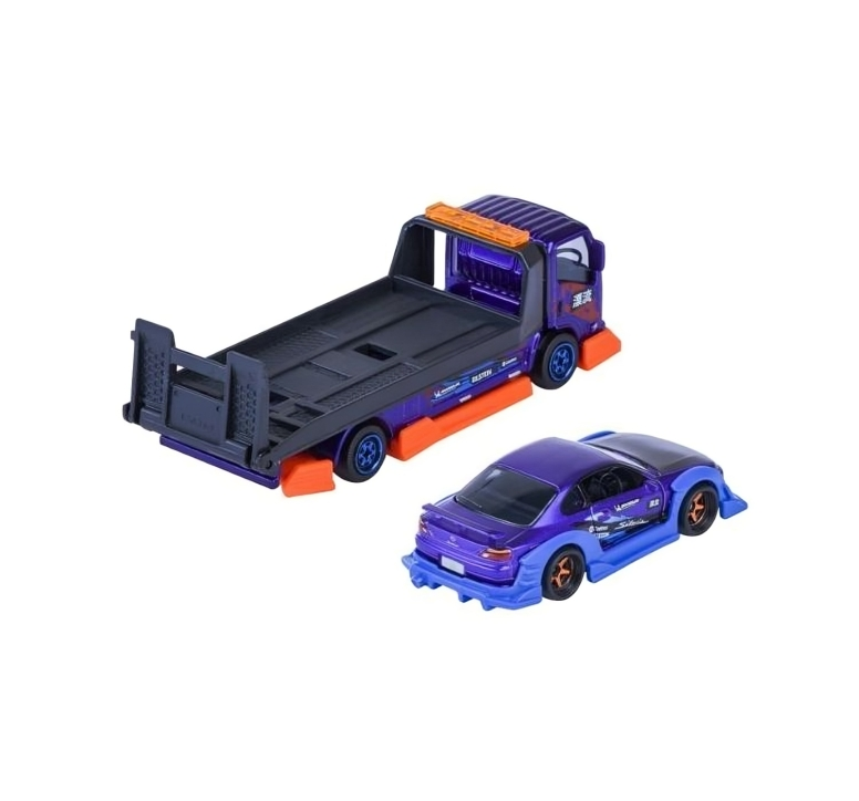 Majorette JDM Legends Tuning Transporter Scale 1:64 - Isuzu NPR + Nissan Silvia (S15) Spec-R Aero