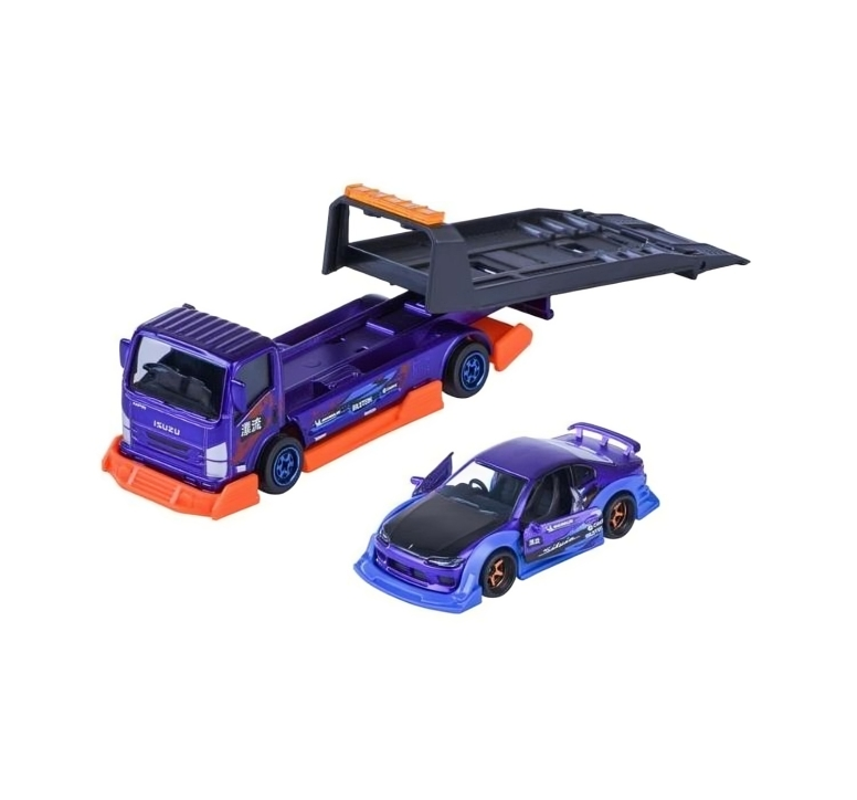 Majorette JDM Legends Tuning Transporter Scale 1:64 - Isuzu NPR + Nissan Silvia (S15) Spec-R Aero