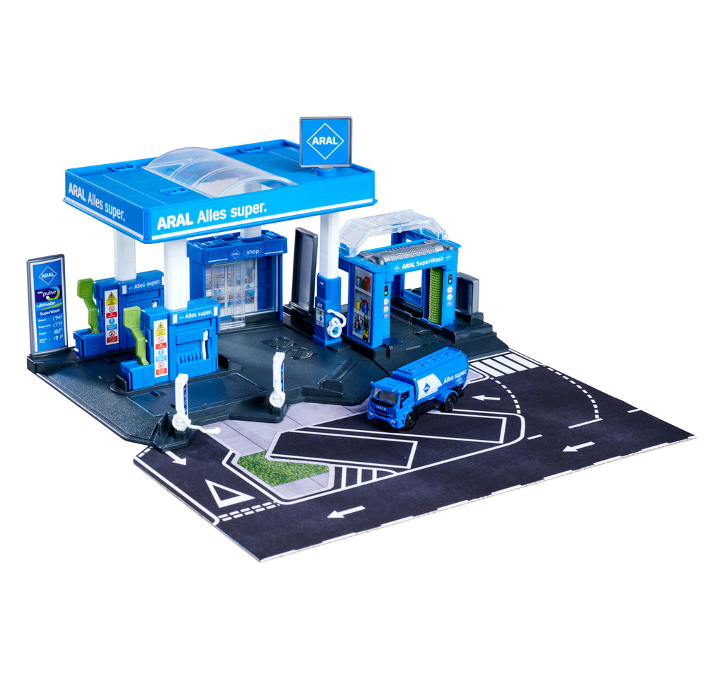 Majorette Petrol Station Aral Playset + Vehicle - Scale 1:64