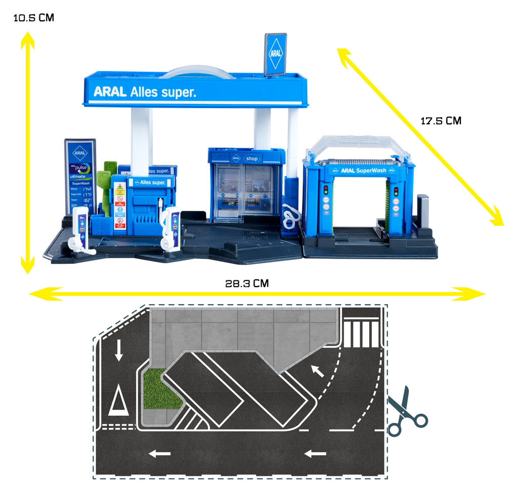 Majorette Petrol Station Aral Playset + Vehicle - Scale 1:64