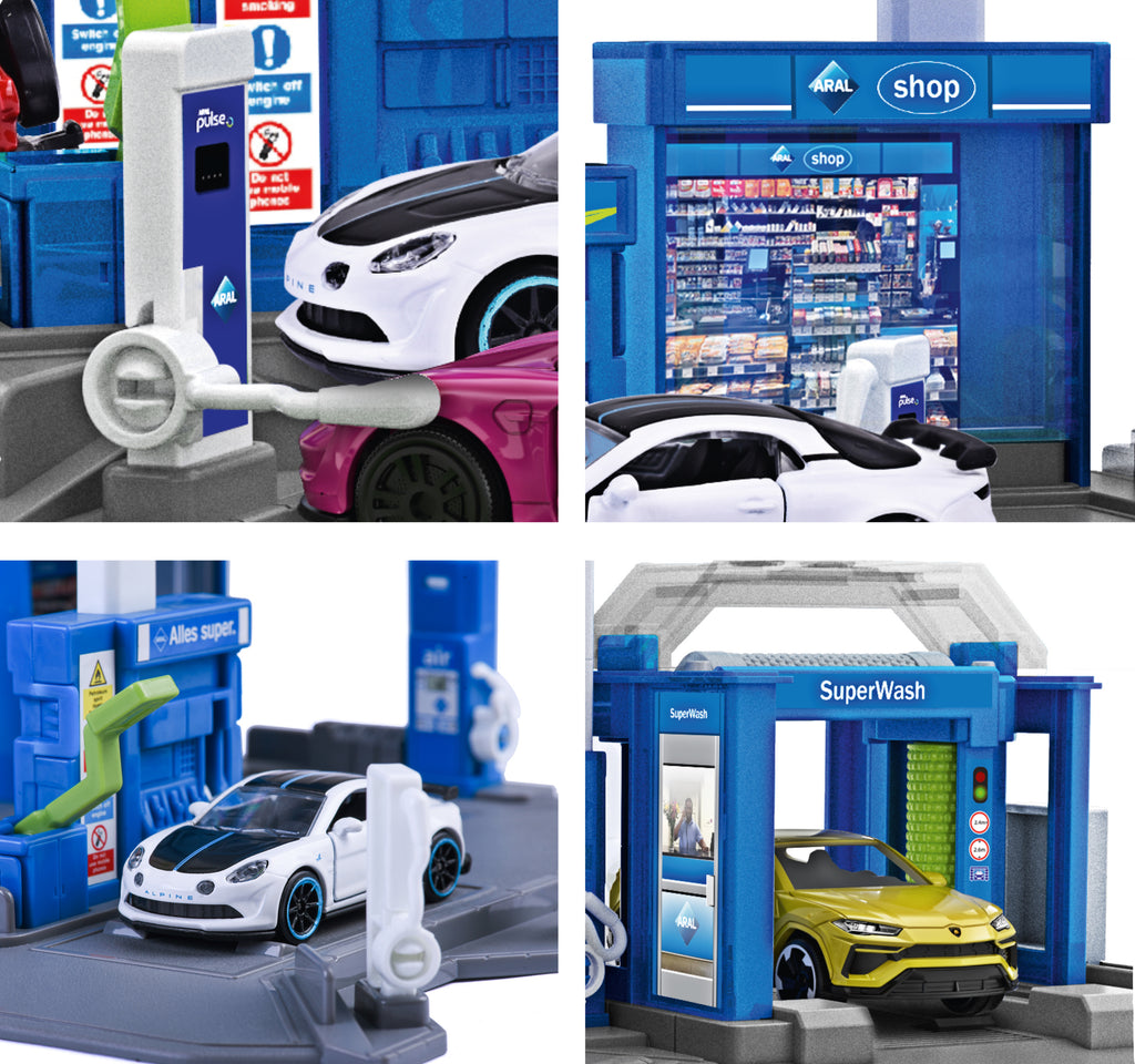 Majorette Petrol Station Aral Playset + Vehicle - Scale 1:64