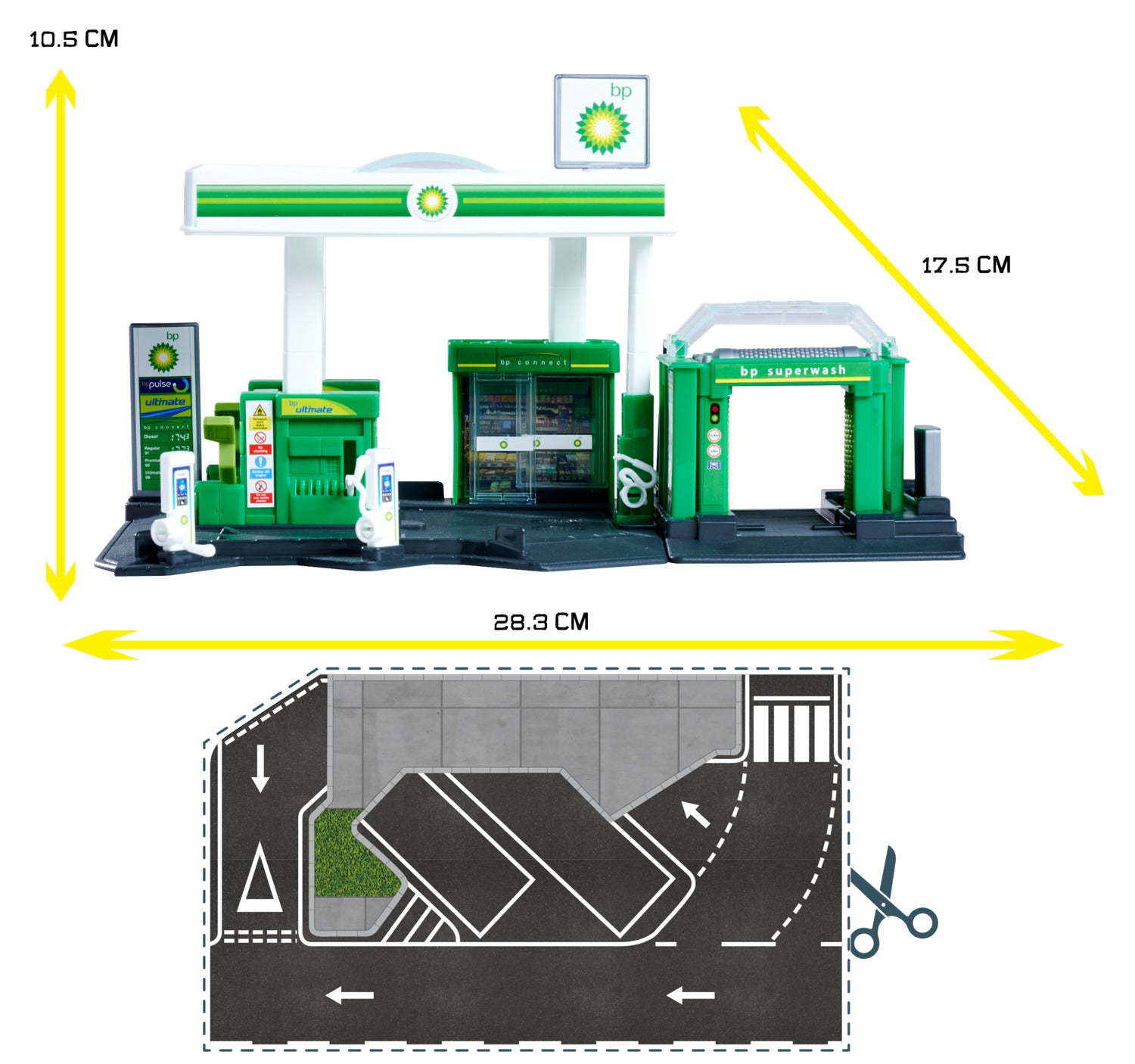 Majorette Petrol Station BP Playset + Vehicle - Scale 1:64
